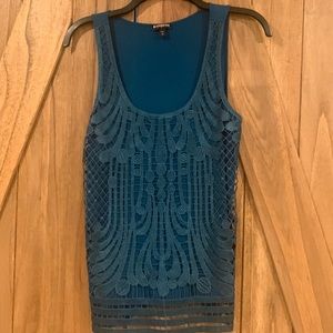 Express lace overlay front blouse. Teal, size small